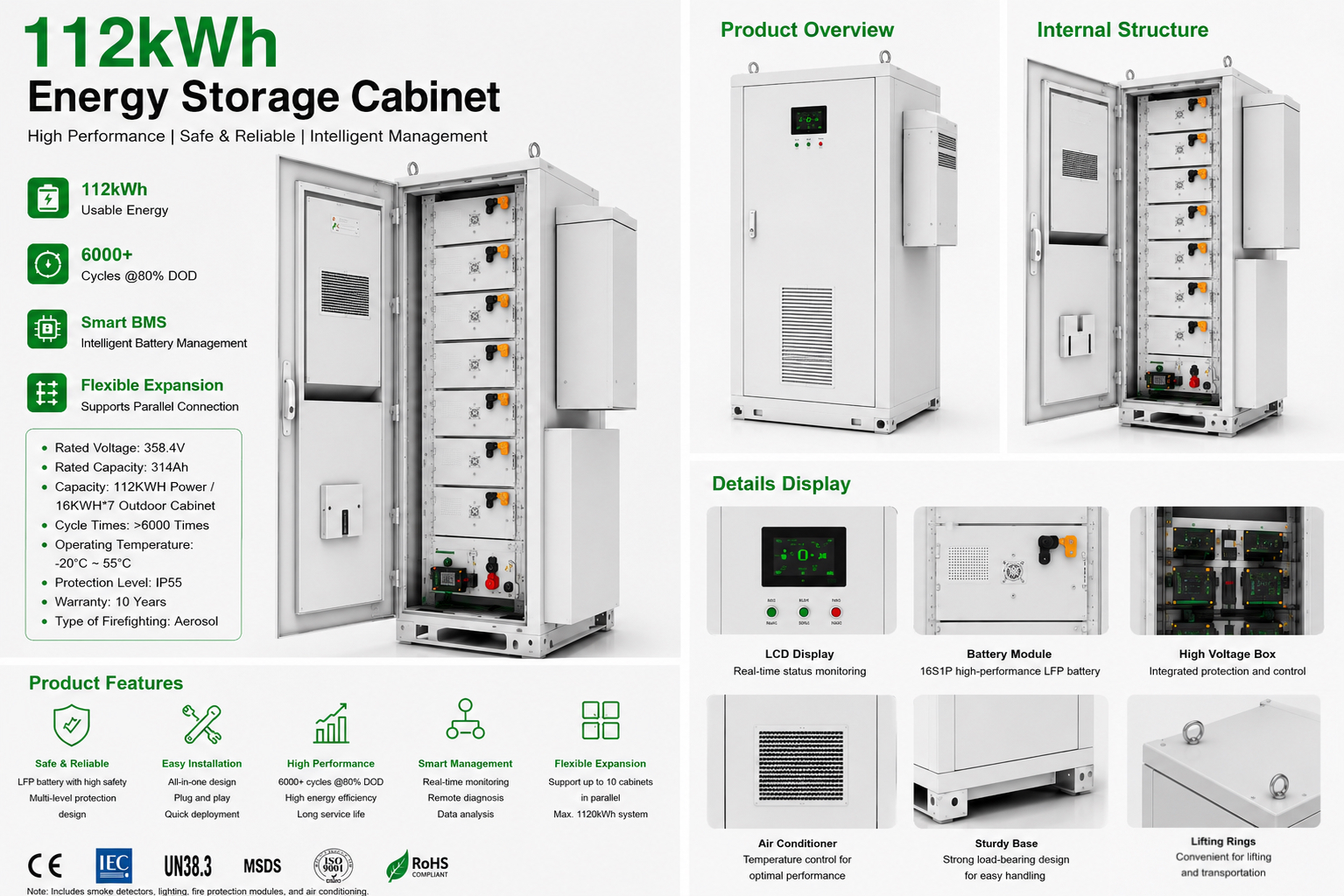 50KW 112KWH BESS Energy Storage System | Commercial Solar Battery Cabinet