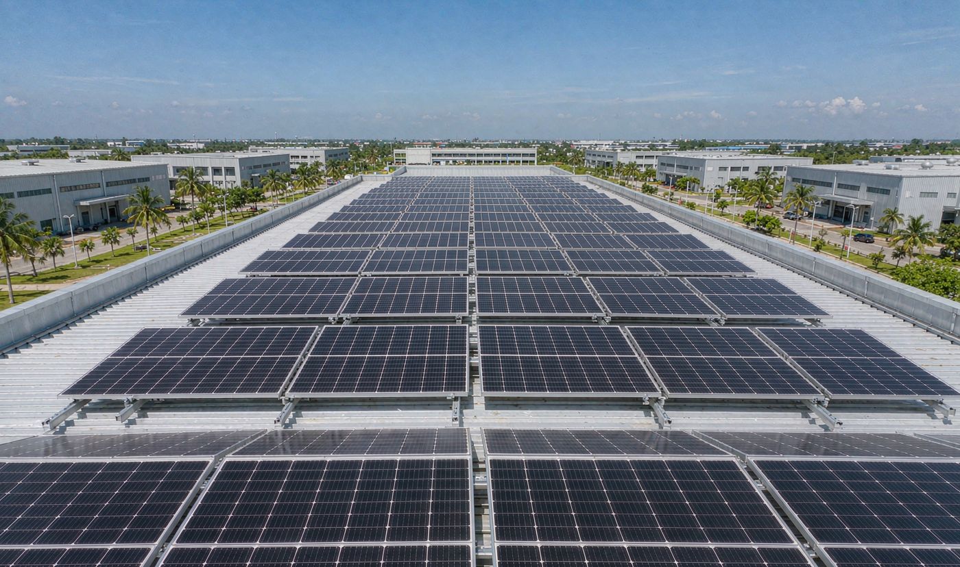 How to size a commercial BESS: factory rooftop solar array sized to recharge the battery bank