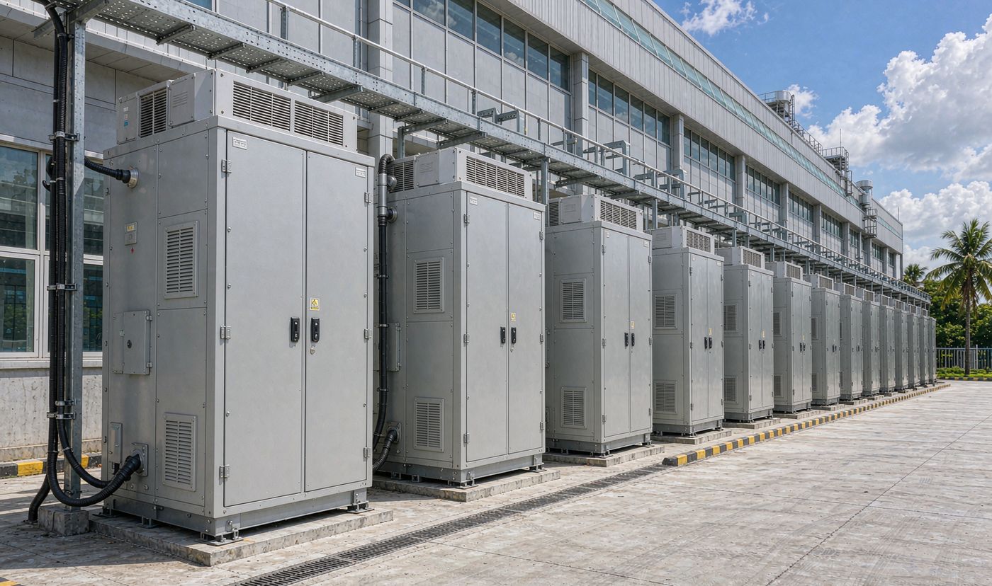 How to size a commercial BESS: outdoor LiFePO4 battery cabinets at a factory site