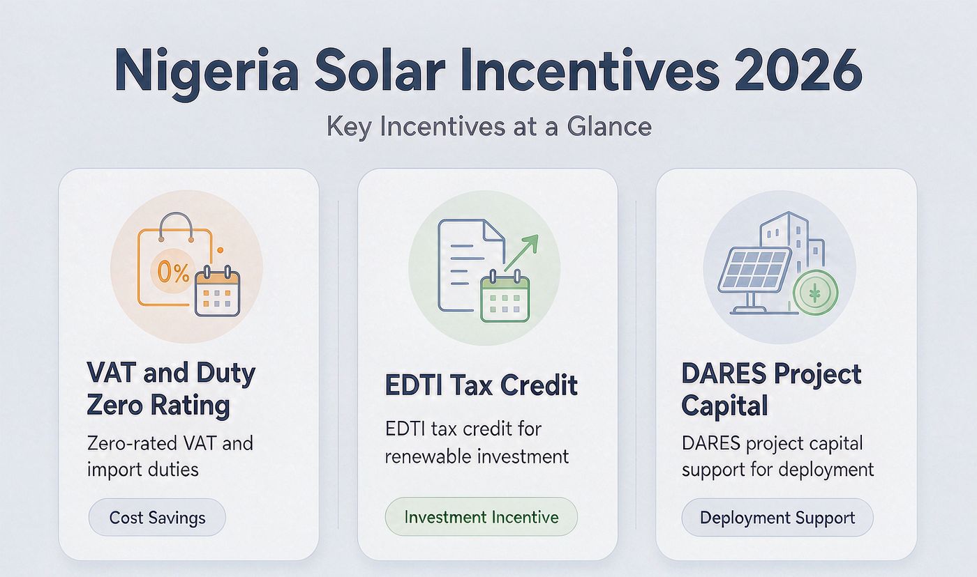 Nigeria Solar Financing and Incentives 2026: DARES, EDTI and VAT Zero-Rating