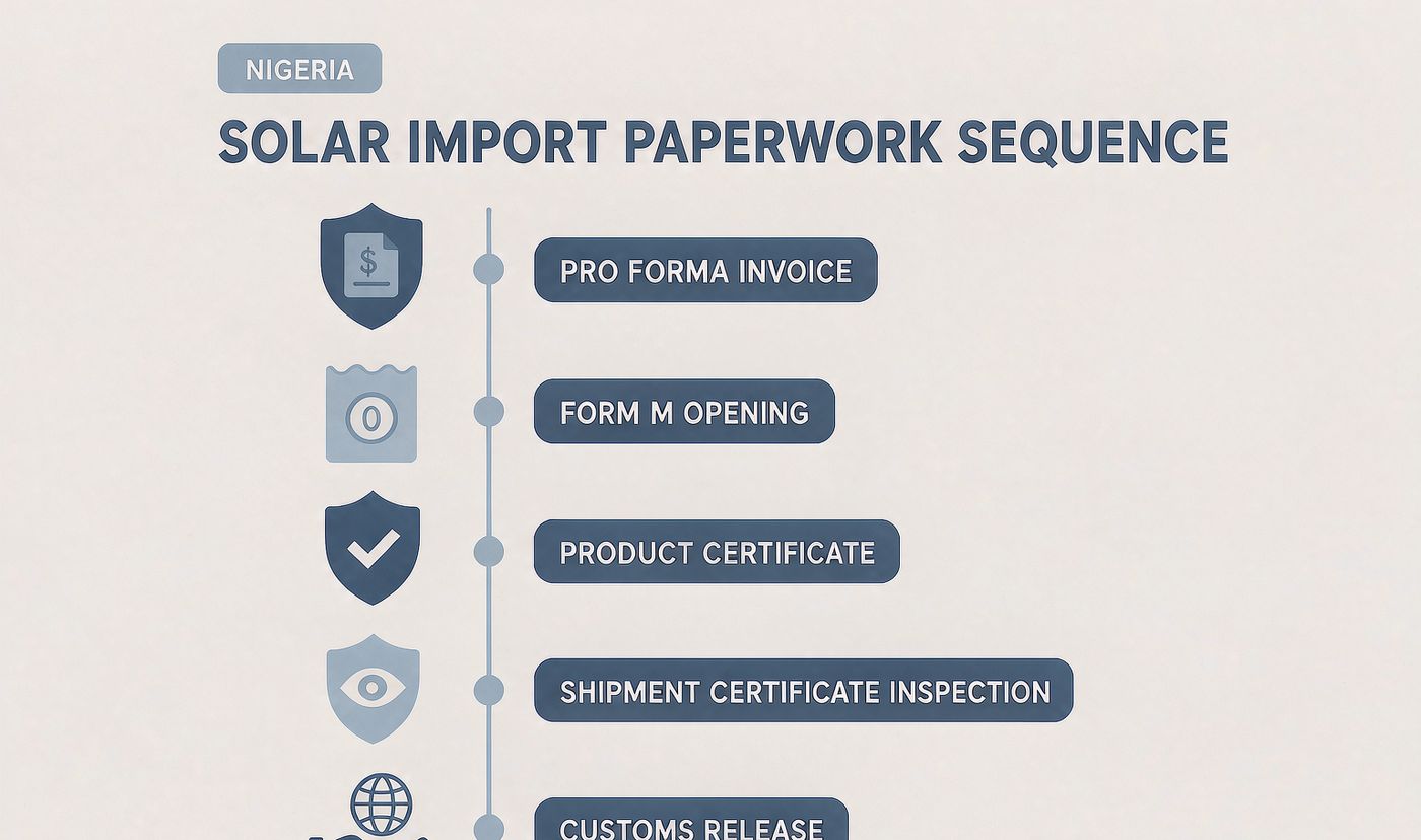 Nigeria solar import paperwork timeline from Form M through SONCAP shipment certificate